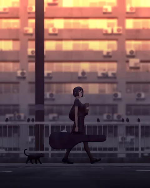 AI generated anime JK school girl character, Athlete JK, short black hair, walking pose, school uniform, active campus mood, vertical portrait