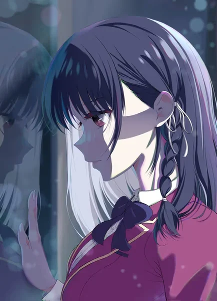 AI generated anime JK school girl character, Kuudere JK, cool school girl styling, calm distant expression, vertical portrait