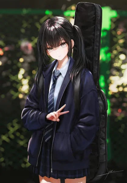 AI generated anime JK school girl character, Kuudere JK, cool school girl styling, calm distant expression, vertical portrait