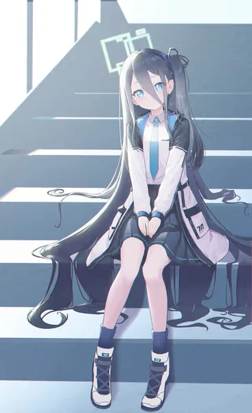AI generated anime JK school girl character, Maid JK, maid or comfort companion styling, calm supportive expression, vertical portrait