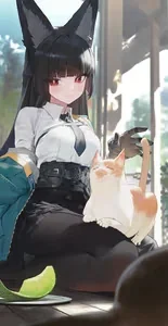AI generated anime JK school girl character, Maid JK, maid or comfort companion styling, calm supportive expression, vertical portrait