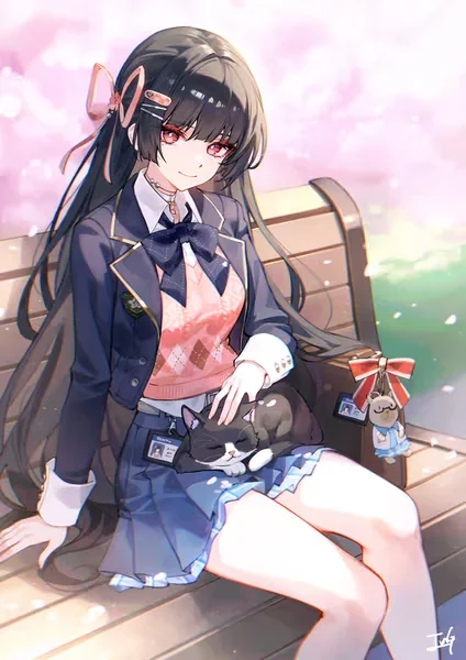 AI generated anime JK school girl character, Yandere JK, intense school girl styling, dramatic obsessive roleplay mood, vertical portrait